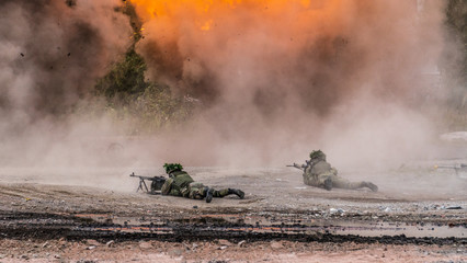 TURKU, FINLAND - AUGUST 25, 2018: Finnish Defence forces 100 years celebration show. 