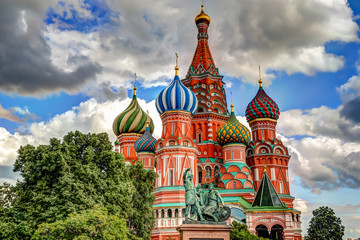 St Basil's Cathedral in Red Square against blue skies
