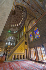 Fototapeta na wymiar Interior of Sultanahmet mosque (Blue mosque) in Istanbul, Turkey.