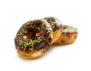 Donuts with chocolate  icing  isolated on white