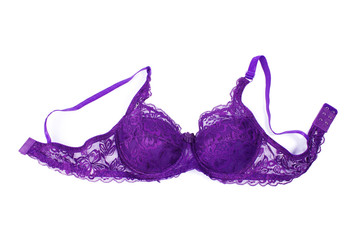 lace purple bra on a white background - obrazy, fototapety, plakaty