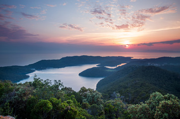 Colorful image of sunset at Mljet island in Croatia