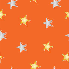 Fototapeta premium seamless pattern with stars in grey and yellow colors - orange background 