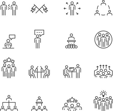 People Icons Line work group Team Vector, Business Meeting Communication.