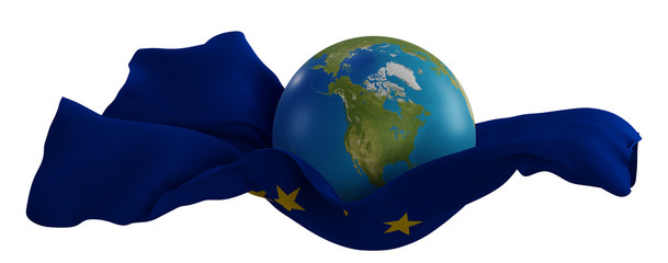 stretched rescue jump sheet world with flag of Europe design 3d-illustration. elements of this image furnished by NASA