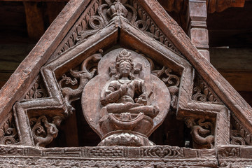 Wooden Gable of Alchi Monastery Tibetan Buddhism Temple of Leh Ladakh, Jammu and Kashmir, India
