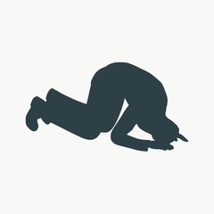 Silhouette of businessman in prayer pose. Web icon