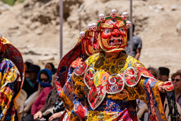 Fototapeta premium Monk perform Mask Festival of Sakti Tibetan Buddhist Temple of Leh Ladakh, Jammu and Kashmir, India in Summer
