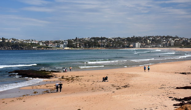 View of Dee Why beach (Sydney, Australia) on a sunny but cold day in winter time.