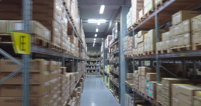 Drone shots in a clean stockroom
