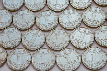 A new coin One hryvnia in Ukraine.