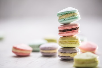 Close-up of homemade colorful macaroons on table