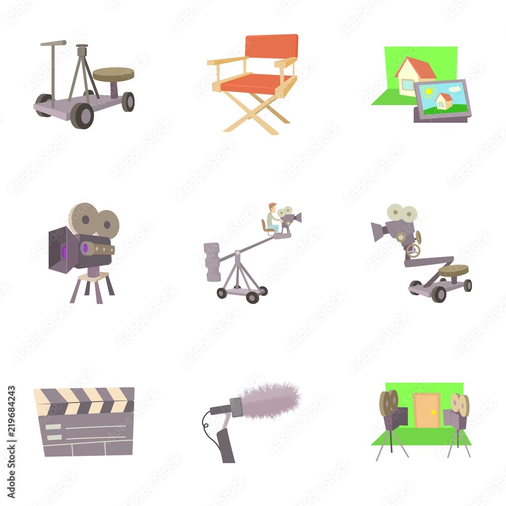 Poster filming icons set. cartoon set of 9 filming vector icons for web isolated on white background
