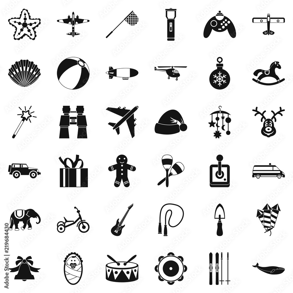 Poster toy icons set. simple style of 36 toy vector icons for web isolated on white background