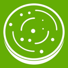 Slice of sausage icon white isolated on green background. Vector illustration