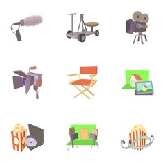 Film creation icons set. Cartoon set of 9 film creation vector icons for web isolated on white background
