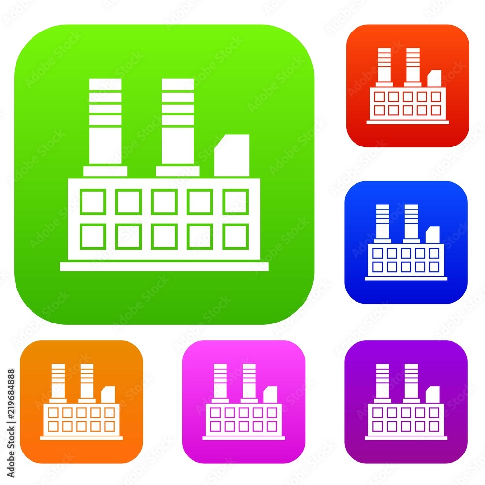 Poster Factory building set icon in different colors isolated vector illustration. Premium collection