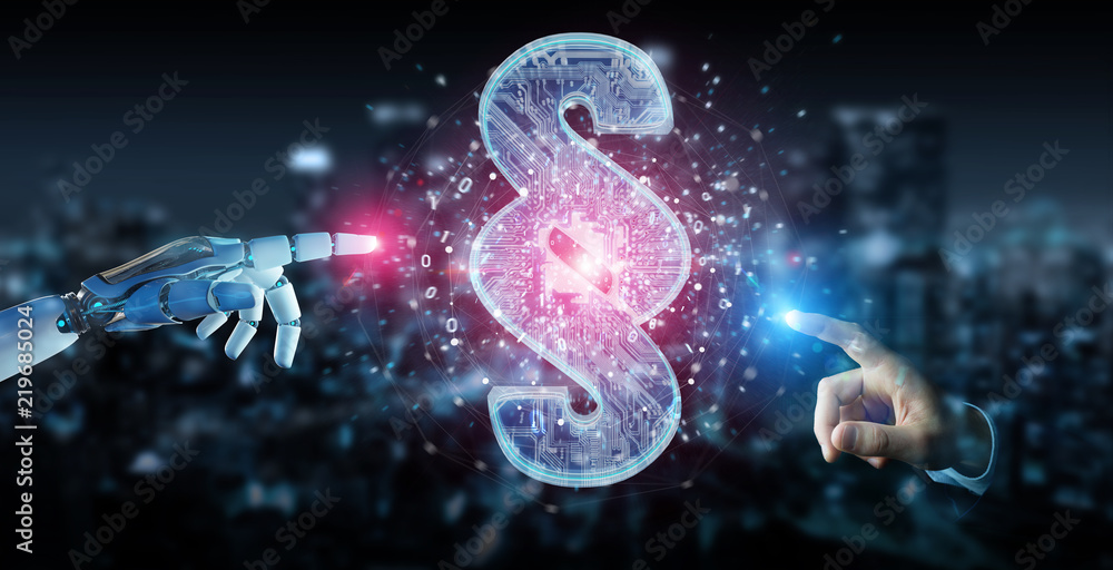 Poster cyborg judge using 3d rendering digital paragraph law symbol