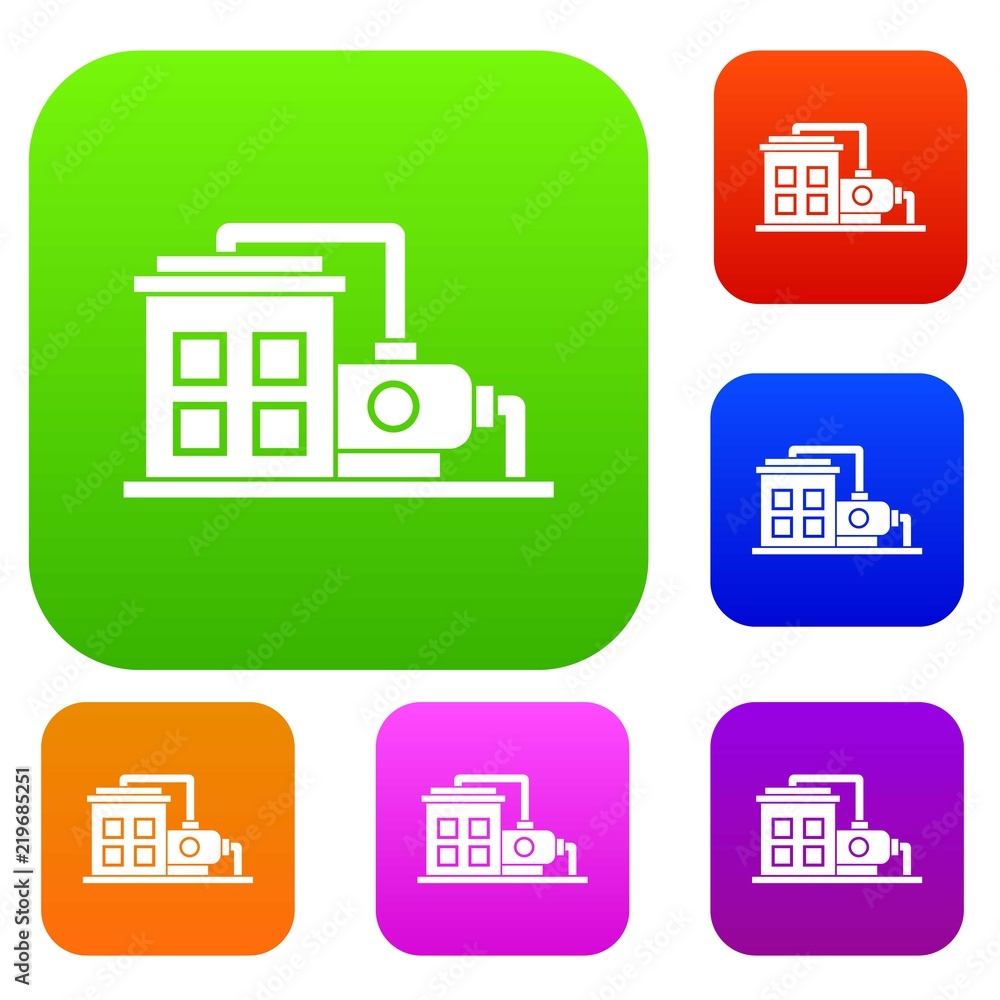Poster factory building set icon in different colors isolated vector illustration. premium collection
