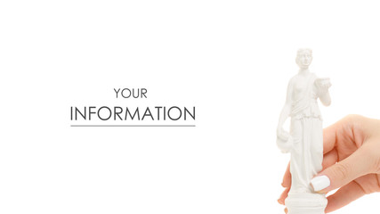 Statue of woman god in hand pattern on a white background isolation