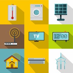 Smart home icon set. Flat style set of 9 smart home vector icons for web design
