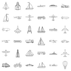 Transport icons set. Outline style of 36 transport vector icons for web isolated on white background