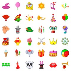 Travelling circus icons set. Cartoon style of 36 travelling circus vector icons for web isolated on white background