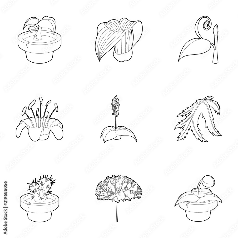 Poster spring plants icons set. outline set of 9 spring plants vector icons for web isolated on white backg