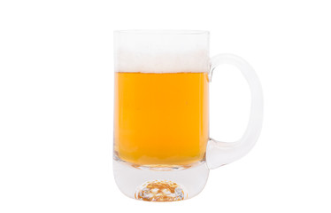 Glass of Beer with Foam on White Background