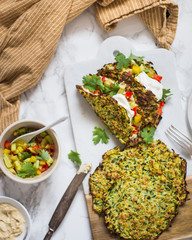 Vegetable tacos from zucchini. Eggplant pancakes with vegetables