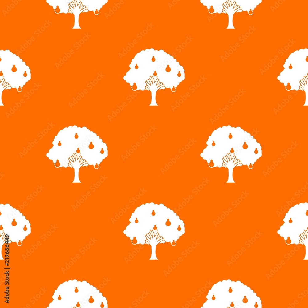 Poster pear tree with pears pattern repeat seamless in orange color for any design. vector geometric illust