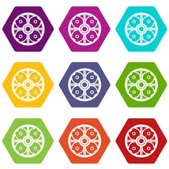 Shield icon set many color hexahedron isolated on white vector illustration