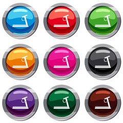 Treadmill set icon isolated on white. 9 icon collection vector illustration