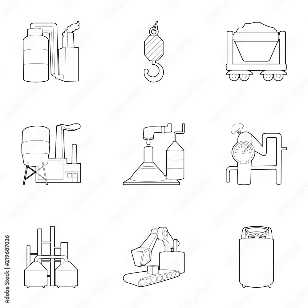 Poster industry factory icons set. outline set of 9 industry factory vector icons for web isolated on white