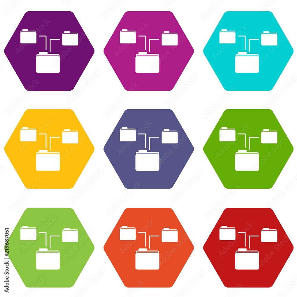 Poster folders structure icon set many color hexahedron isolated on white vector illustration