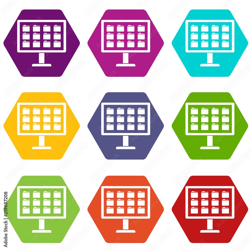 Aufkleber desktop of computer with folders icon set many color hexahedron isolated on white vector illustratio