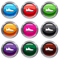 Sneakers set icon isolated on white. 9 icon collection vector illustration