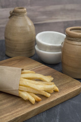 fresh cut fries on kitchen countertop