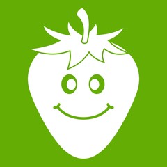 Ripe smiling strawberry icon white isolated on green background. Vector illustration