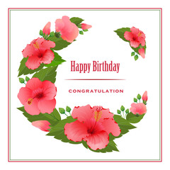 Romantic greeting card with Hibiscus flowers.