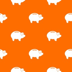 Piggy pattern repeat seamless in orange color for any design. Vector geometric illustration