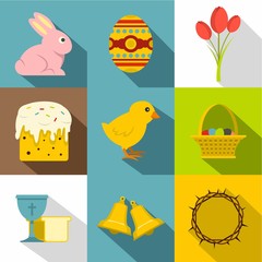 Easter day icon set. Flat style set of 9 Easter day vector icons for web design