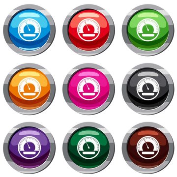 Speedometer set icon isolated on white. 9 icon collection vector illustration