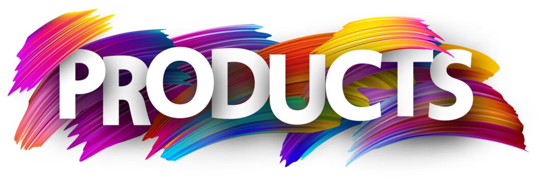 Products banner with colorful brush strokes.