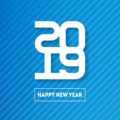 Happy New Year 2019. Vector background or elegant greeting card. Cover of calendar or business diary for 2019 with wishes. Vector brochure design template.