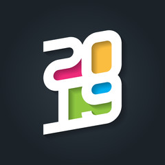 Happy New Year 2019. Original inscription. Vector greeting card. Cover of business diary for 2019. Vector brochure design template.