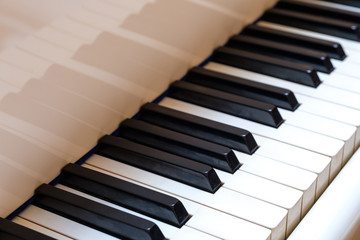White grand piano keys close-up