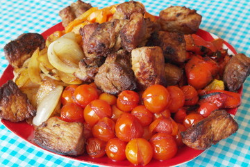 fried pork and vegetables