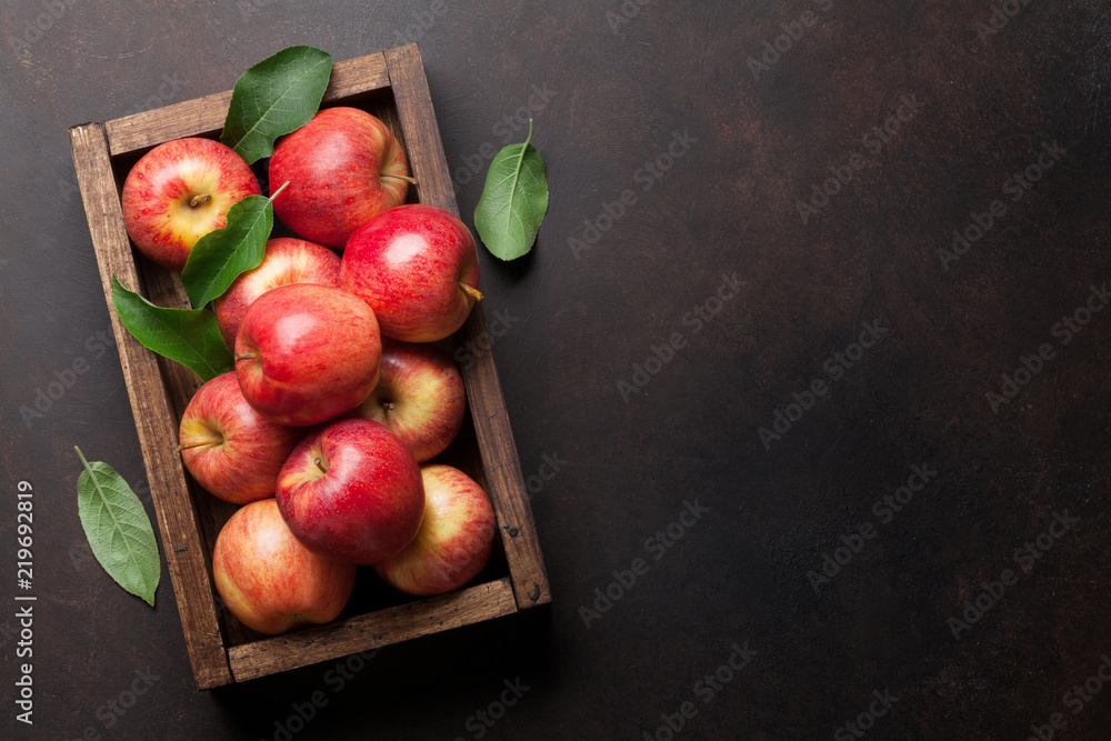 Poster red apples in wooden box - Posters