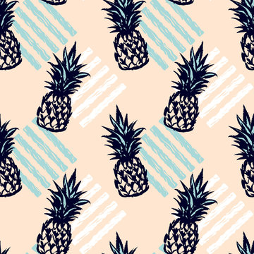 Seamless pattern with pineapples. Vector illustration.